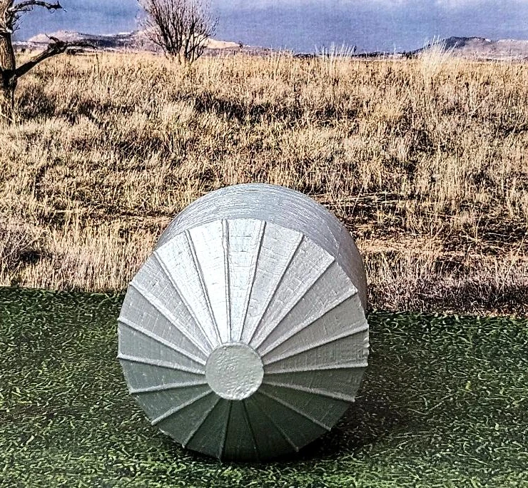 Detailed view of ribbed walls on 20-foot grain silo in N scale